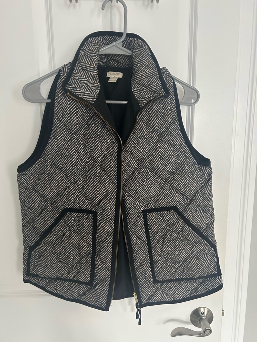 J. Crew Black & White Herringbone Quilted Vest